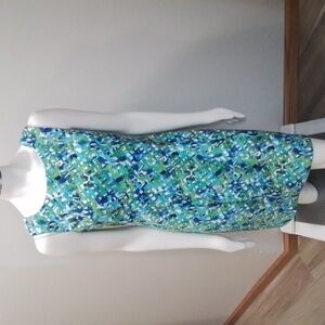 Women's MSK sleeveless sheath dress, green/aqua/white, size 8, like new!